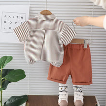 Carregar imagem no visualizador da galeria, Conjuntinho Social Camisa Listrada com Colete e Shorts Bege