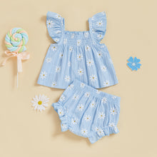 Carregar imagem no visualizador da galeria, Conjunto Azul de Margaridas – Blusinha + Shortinho