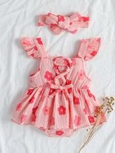 Carregar imagem no visualizador da galeria, Romper Rosa Floral com Faixa de Cabelo 🌸