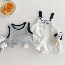 Carregar imagem no visualizador da galeria, Conjunto Baby Happy – Jardineira + Camiseta Listrada