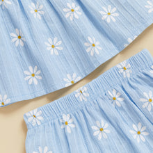 Carregar imagem no visualizador da galeria, Conjunto Azul de Margaridas – Blusinha + Shortinho