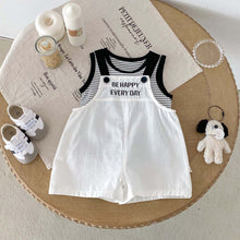 Carregar imagem no visualizador da galeria, Conjunto Baby Happy – Jardineira + Camiseta Listrada