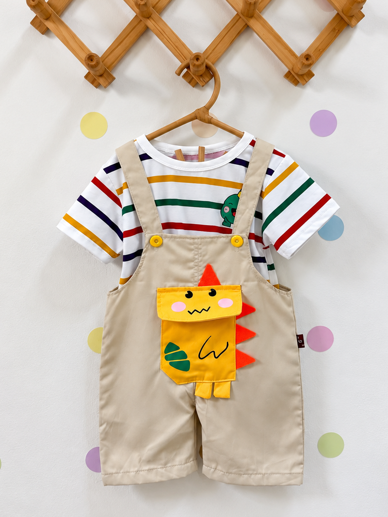 Conjunto camiseta e jardineira Dino