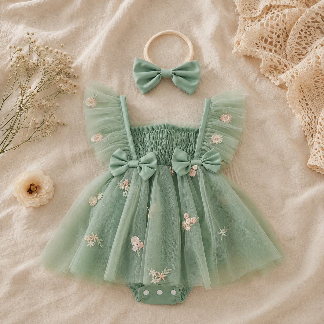 Romper com Tule Bordado Flora