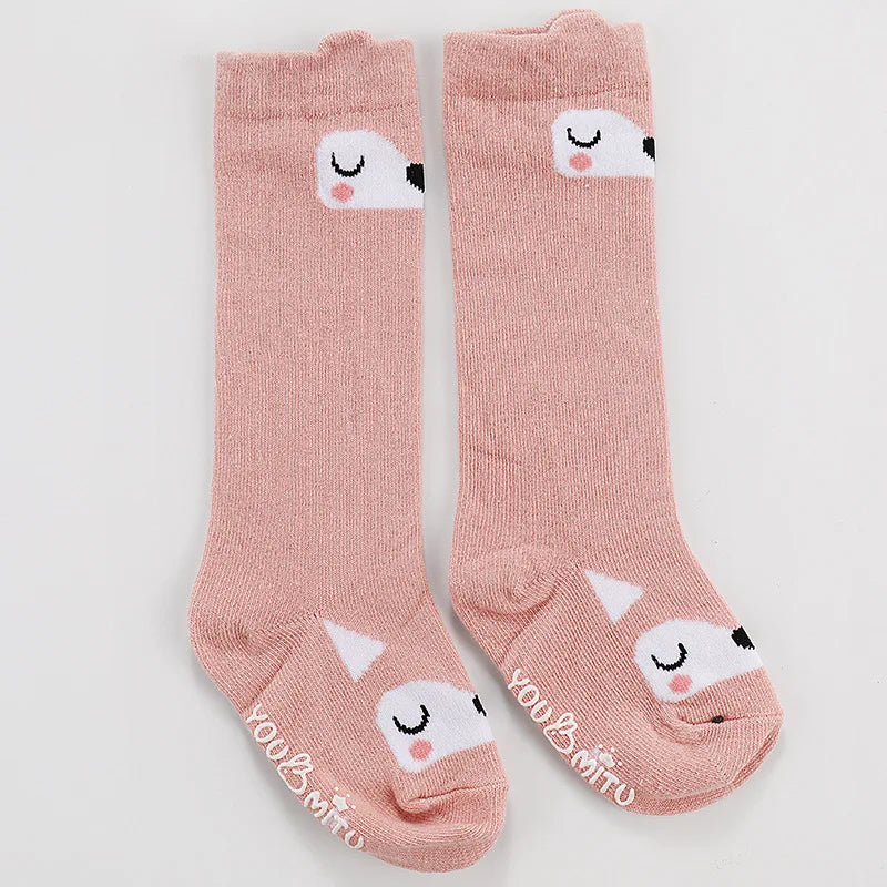 Meia infantil alta ursinha rosa