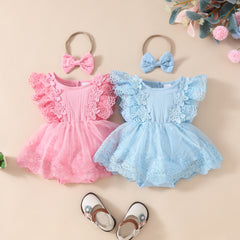 Romper Vestido com Renda e Laço – Coleção Princesinha