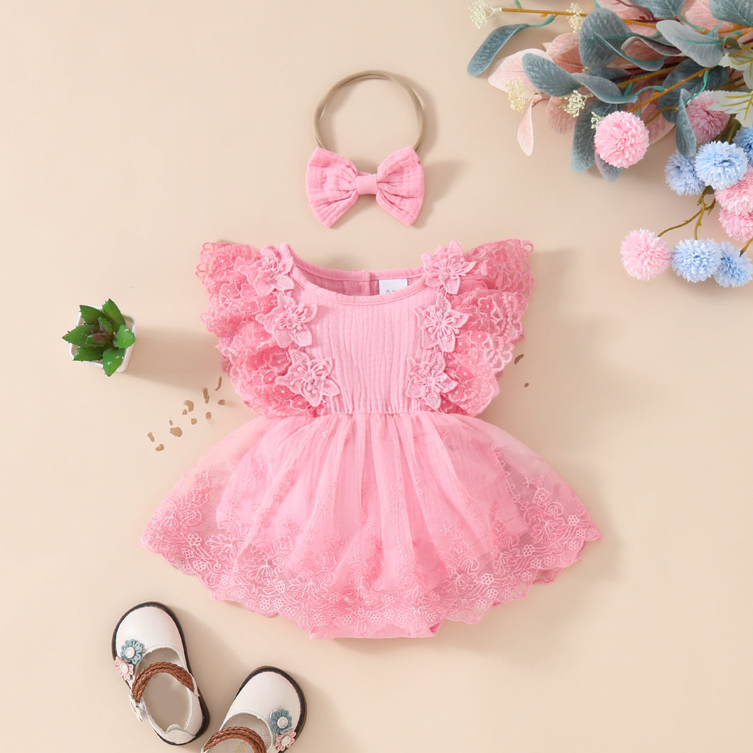 Romper Vestido com Renda e Laço – Coleção Princesinha