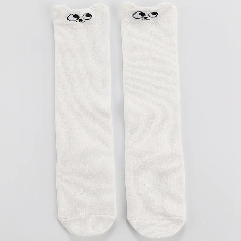 Meia infantil alta olhinhos branco