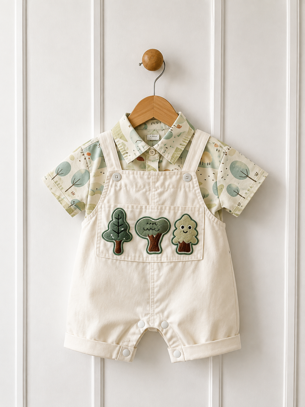 Conjunto Jardineira Floresta com Camisa Infantil