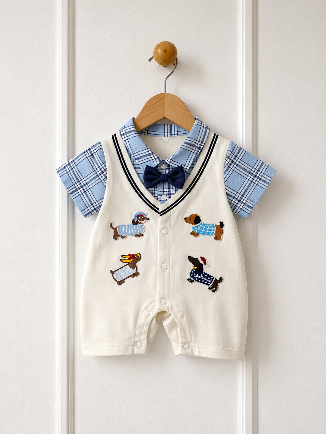 Macacão Preppy com Camisa Xadrez e Bordados