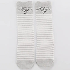 Meia infantil alta listras cinza
