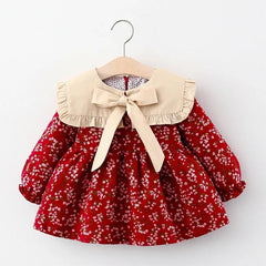Vestidinho Floral com Gola Laço – Vermelho Encanto 🌸❤️