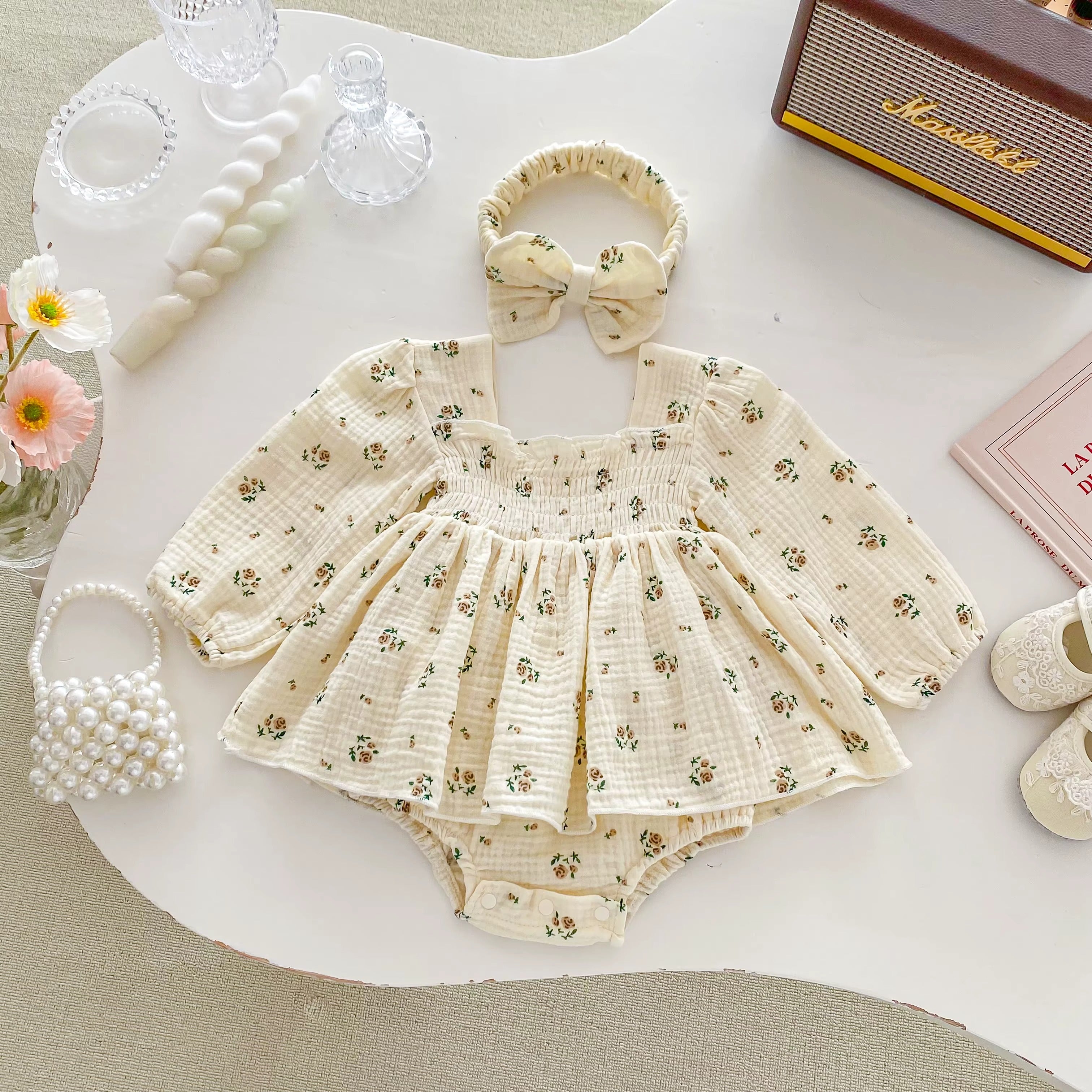 Vestido Bebê Floral com Body – Algodão Premium