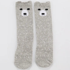 Meia infantil alta ursinho cinza