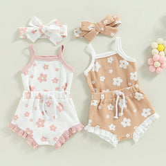 Conjunto Floral 3 Peças – Body + Shorts + Faixa