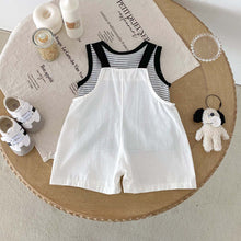 Carregar imagem no visualizador da galeria, Conjunto Baby Happy – Jardineira + Camiseta Listrada
