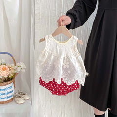 Conjunto Íris – Blusinha rendada e shortinho poá