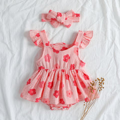 Romper Rosa Floral com Faixa de Cabelo 🌸
