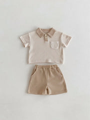 Conjunto Infantil Verão – Camisa Listrada com Gola + Shorts de Algodão