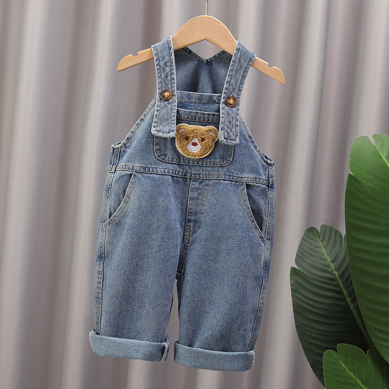 Jardineira jeans ursinho