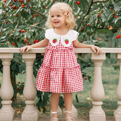 Vestido Maria Xadrez Vermelho com Gola de Moranguinhos 🍓✨