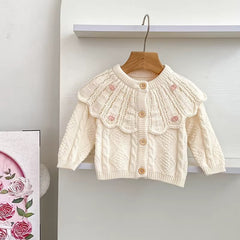 Cardigan Infantil Tricô com Gola Trabalhada
