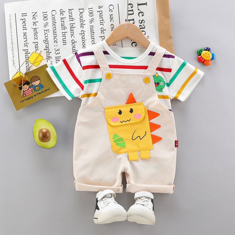 Conjunto camiseta e jardineira Dino