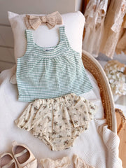 Conjunto Bebê Xadrez Verde com Floral – 2 Peças
