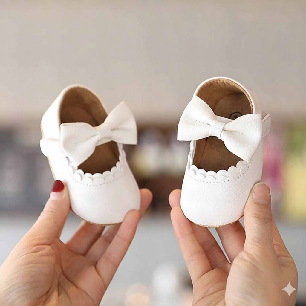 Sapatinho Bebê Laço em Couro Ecológico