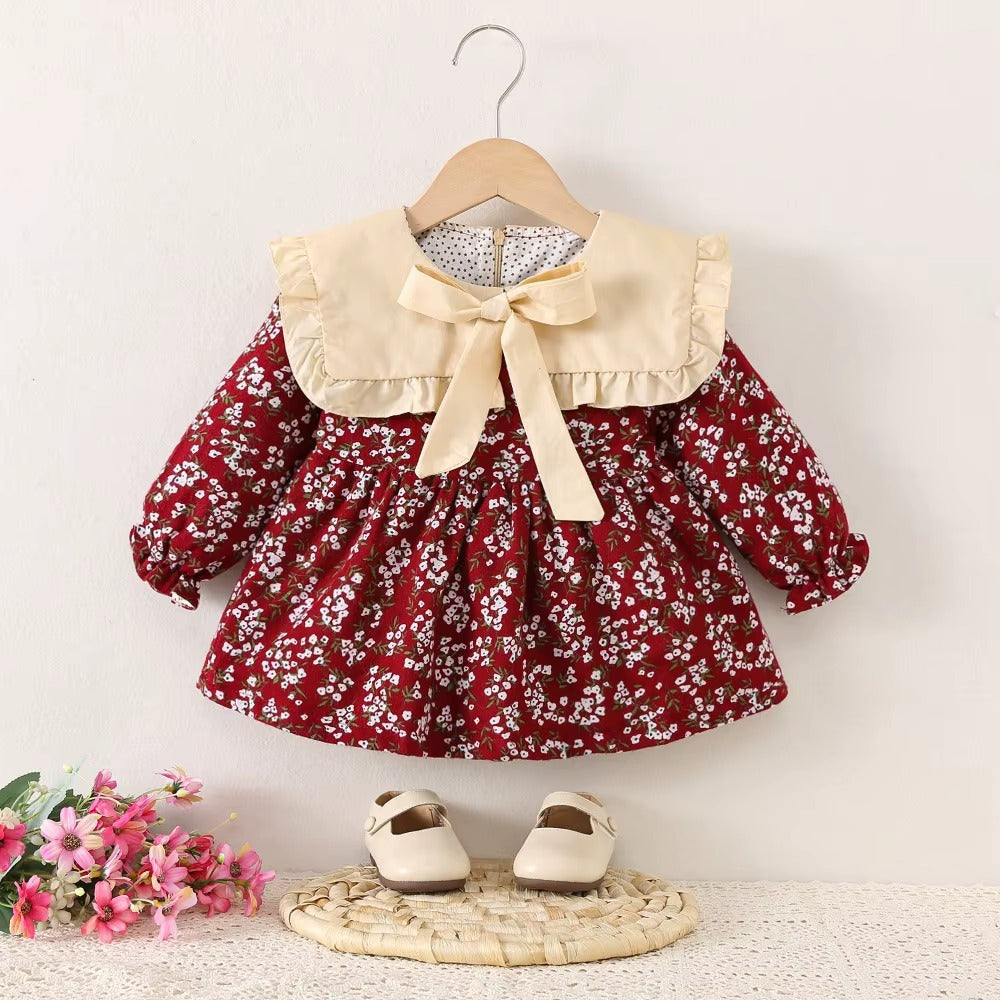 Vestido Floral com Gola Laço – Vermelho Encanto 🌸❤️