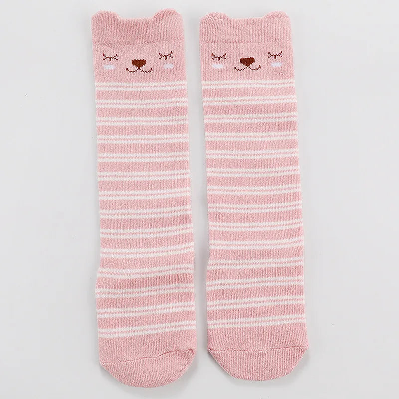 Meia infantil alta listras rosa
