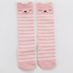 Meia infantil alta listras rosa